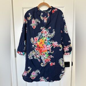 Ralph Lauren Navy Paisley Floral Cover Up Tunic Dress - Medium